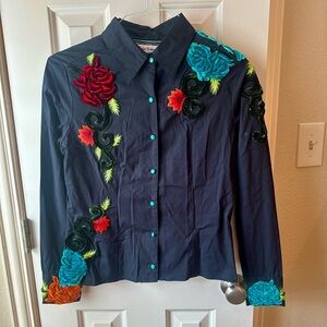 Pinto Ranch Vintage Collection 3D Floral Embroidered Western Rodeo Shirt Size S
